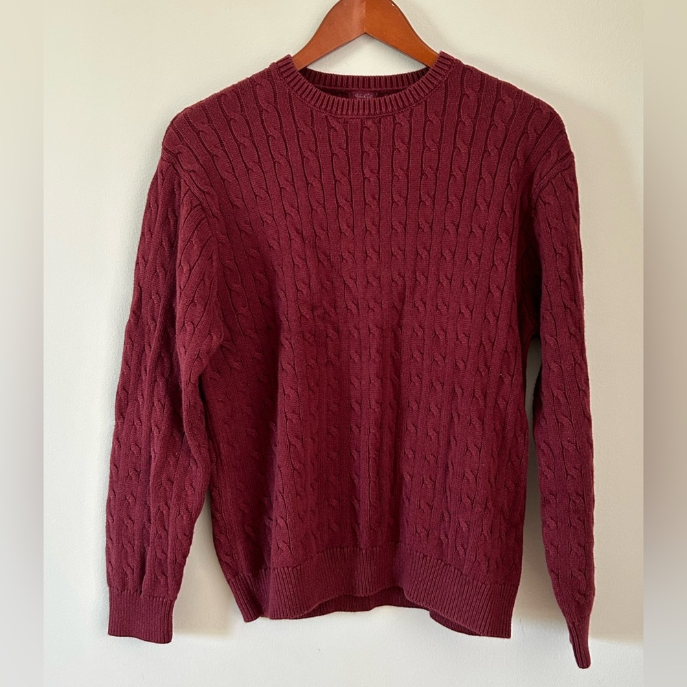John Galt Burgundy Crewneck Sweater Cable Knit